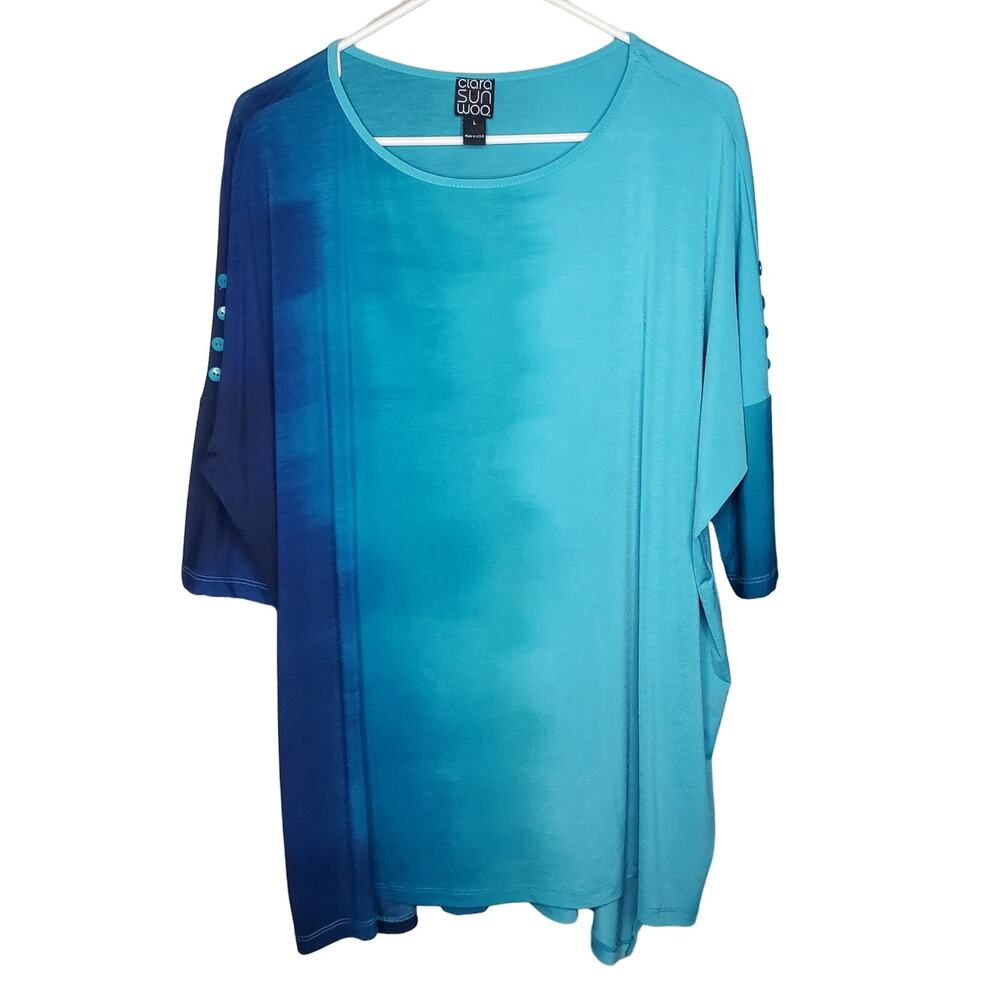 🔥 Clara Sun Woo Women's Size Large Light Dark Blue Ombre Half Sleeve Top Flowy